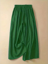 Women's Fashion Elastic Waist Bow Decor Solid Color Wide Leg Pants